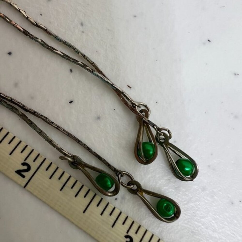 Chain Earrings Green Beaded Tassel Dangle Long Cage Drop Boho - Picture 5 of 5